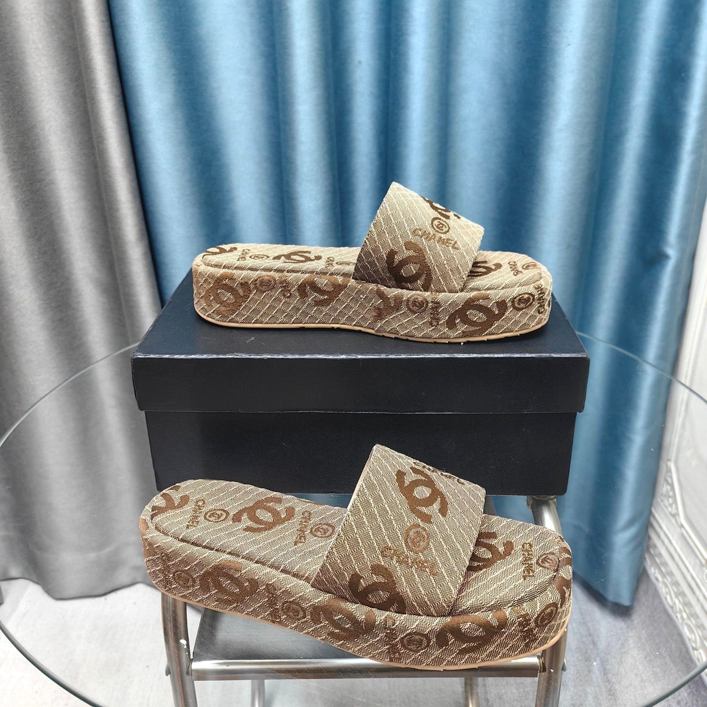 THICK-SOLE SLIPPERS PEANUT BROWN SATIN - 35