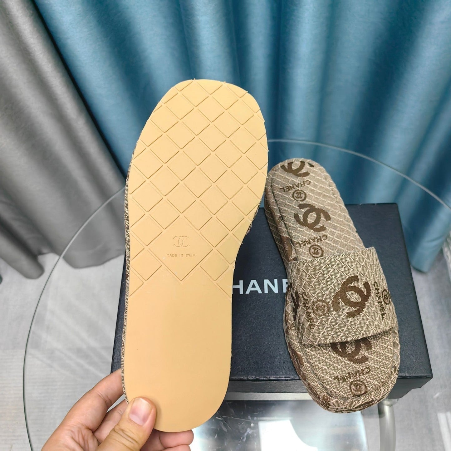 THICK-SOLE SLIPPERS PEANUT BROWN SATIN - 35
