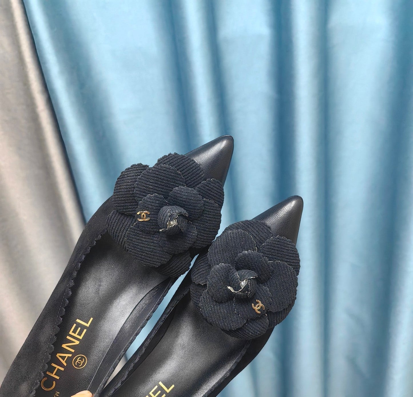 CC HIGH HEELS 80 MM IN BLACK SUEDE AND CALFSKIN WITH FLOWER - 35