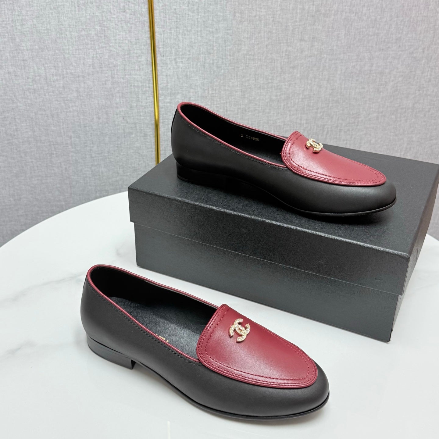 CC LOAFERS 25S IN BLACK MIX DARK RED CALFSKIN GOLD HARDWARE WITH STONES - 35