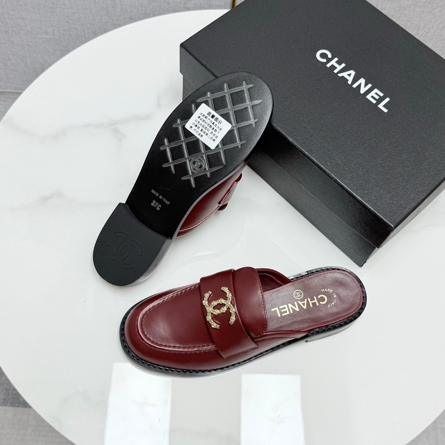 CC FLAT MULE 25S IN DARK RED CALFSKIN STYLE 10 - 35