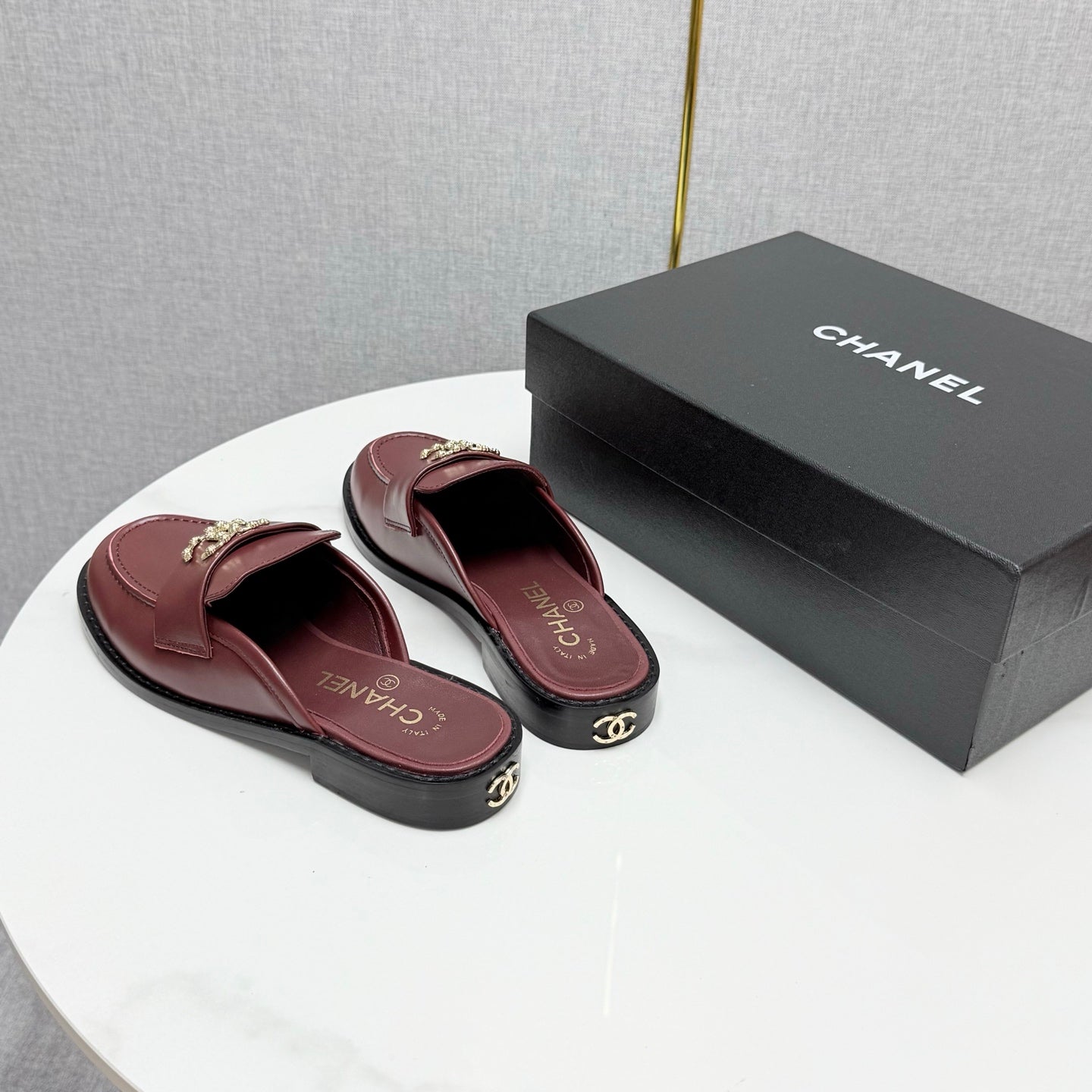CC FLAT MULE 25S IN DARK RED CALFSKIN STYLE 10 - 35
