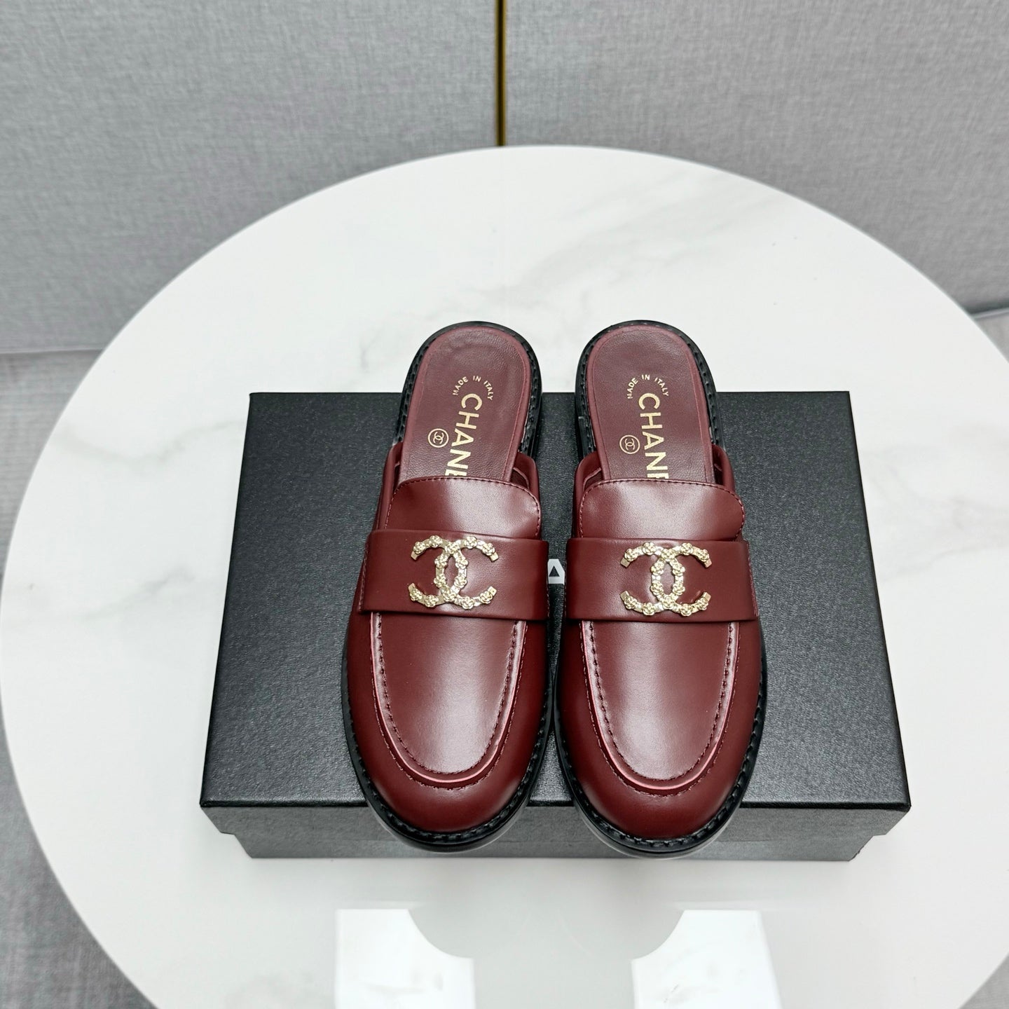 CC FLAT MULE 25S IN DARK RED CALFSKIN STYLE 10 - 35
