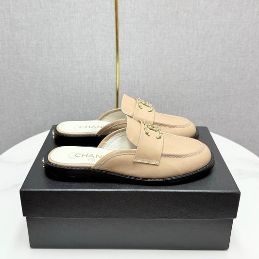 CC FLAT MULE 25S IN LIGHT BEIGE CALFSKIN STYLE 9 - 35