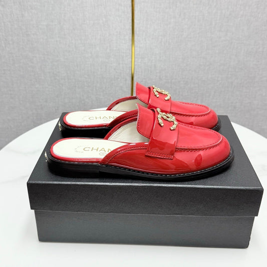 CC FLAT MULE 25S IN RED CALFSKIN STYLE 8 - 35