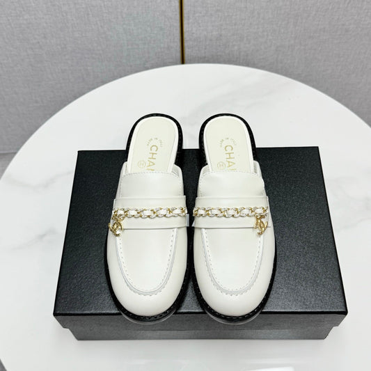 CC FLAT MULE 25S IN WHITE CALFSKIN STYLE 5 - 35