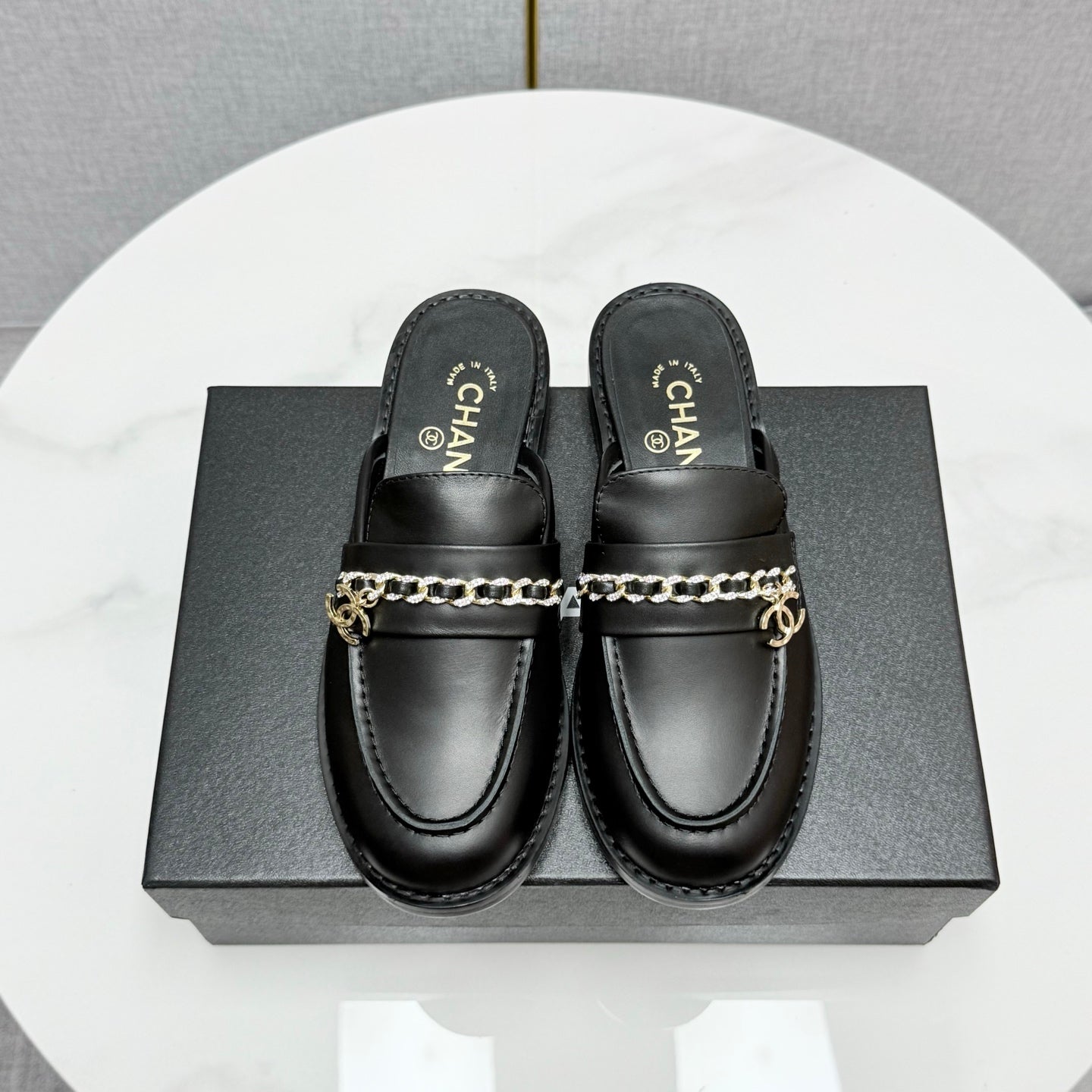 CC FLAT MULE 25S IN BLACK CALFSKIN STYLE 2 - 35