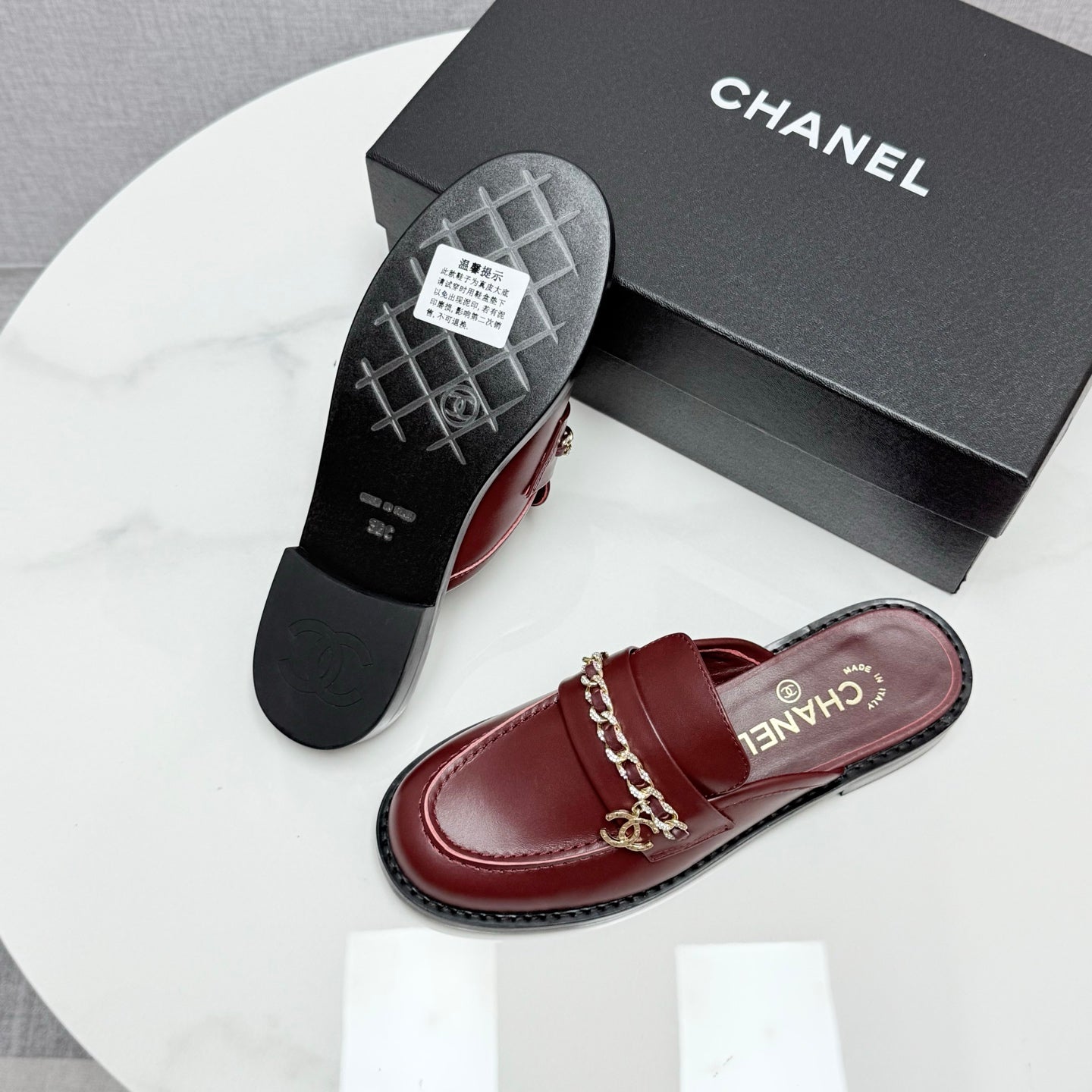 CC FLAT MULE 25S IN DARK RED CALFSKIN STYLE 1 - 35