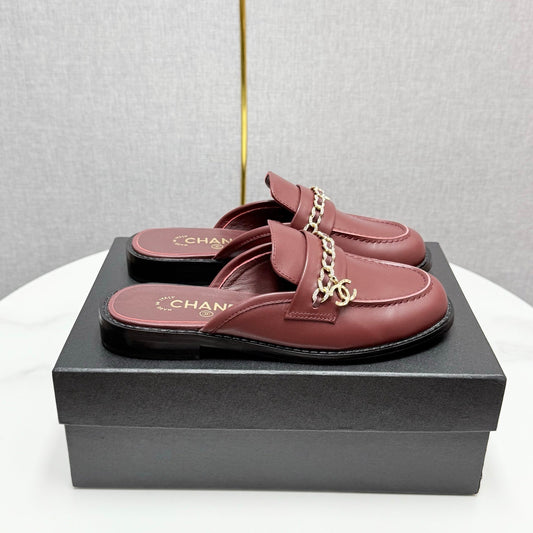 CC FLAT MULE 25S IN DARK RED CALFSKIN STYLE 1 - 35