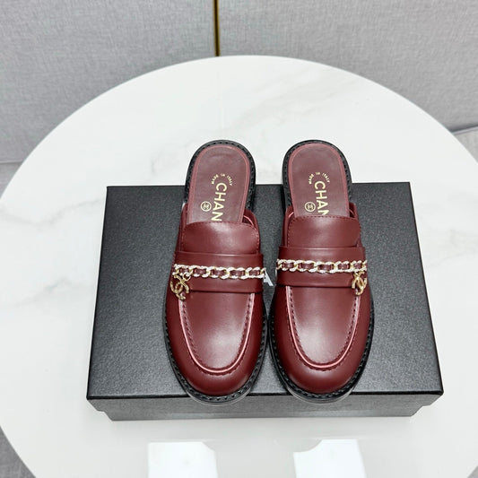 CC FLAT MULE 25S IN DARK RED CALFSKIN STYLE 1 - 35