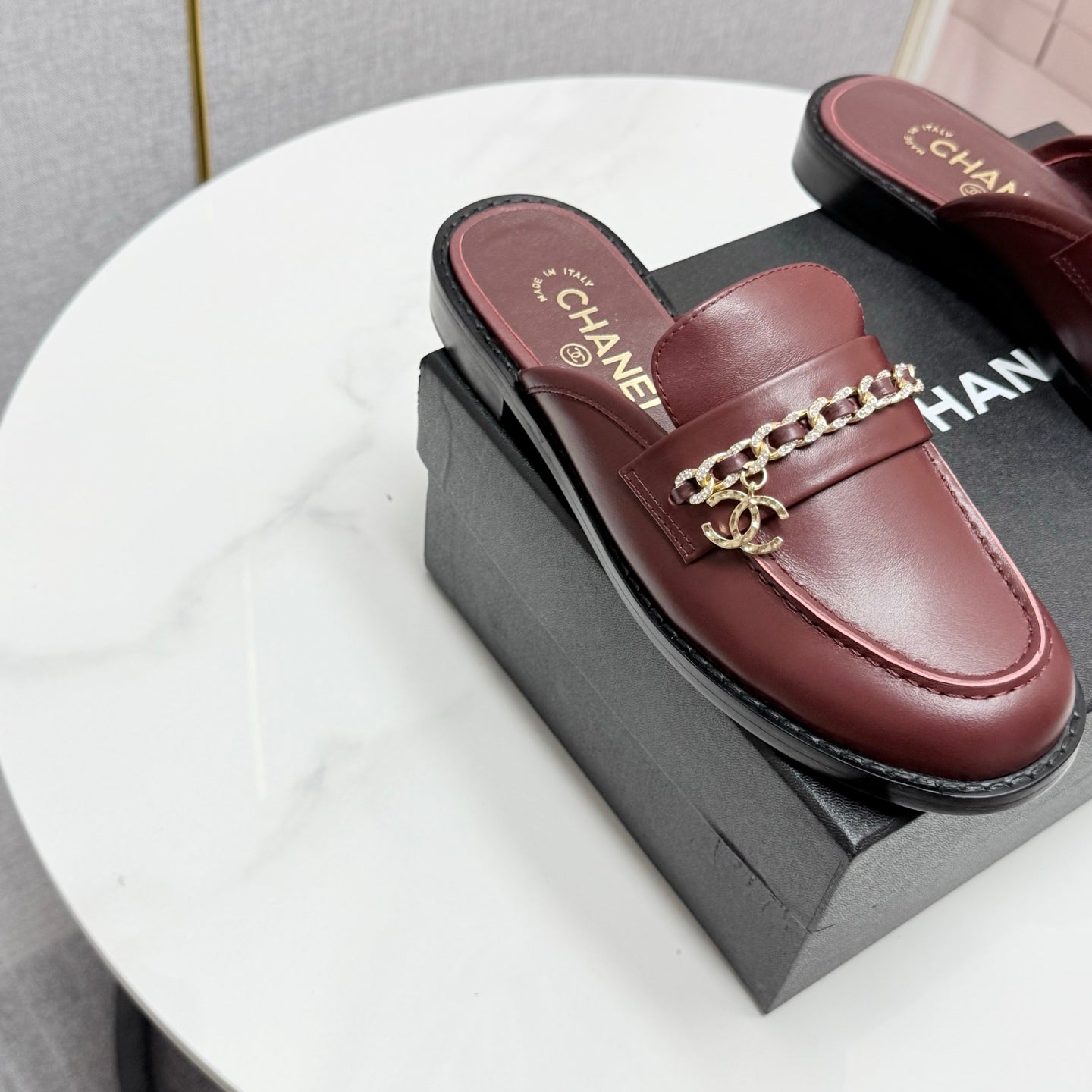 CC FLAT MULE 25S IN DARK RED CALFSKIN STYLE 1 - 35