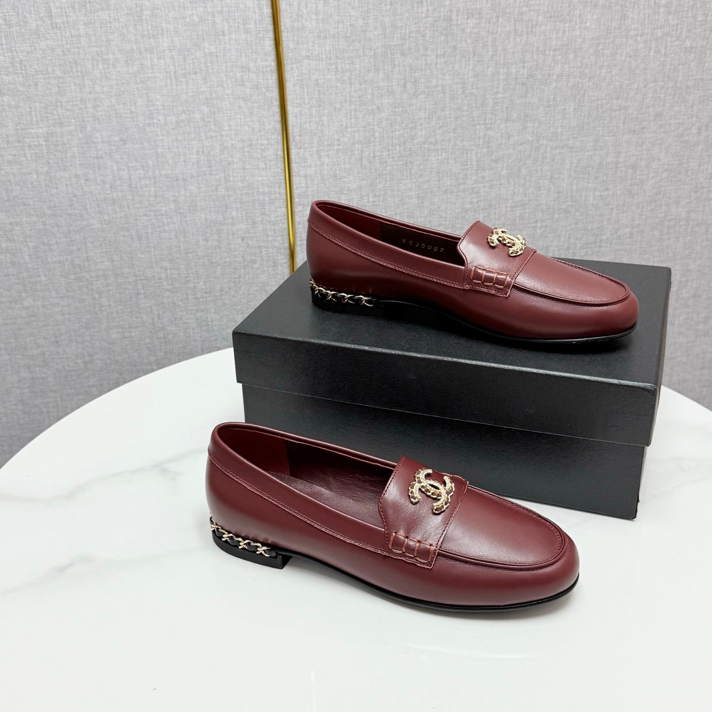 CC LOAFER 25S IN DARK RED LAMBSKIN WITH GOLD HARDWARE - 35