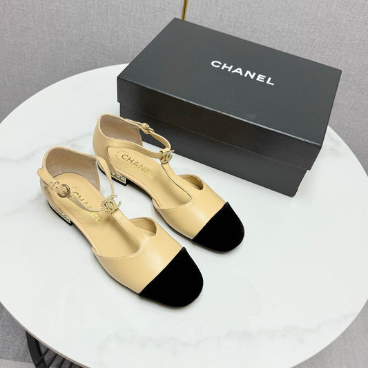 CC MARY JANE 25S IN BEIGE LAMBSKIN AND BLACK SUEDE WITH PEARL HEEL - 35