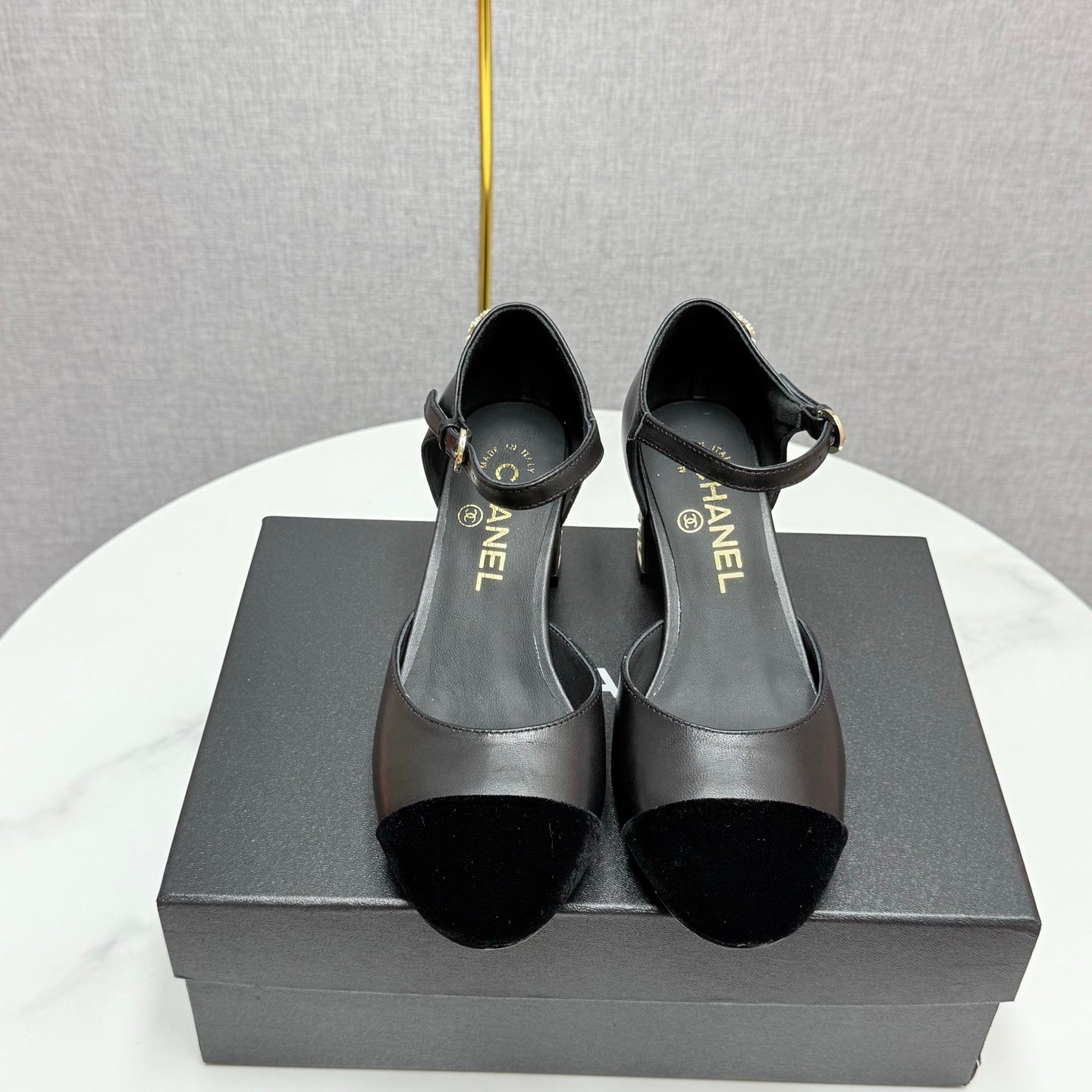 CC MARY JANE HEELS 25S IN BLACK LAMBSKIN AND SUEDE WITH PEARL HEEL STYLE 5 - 35