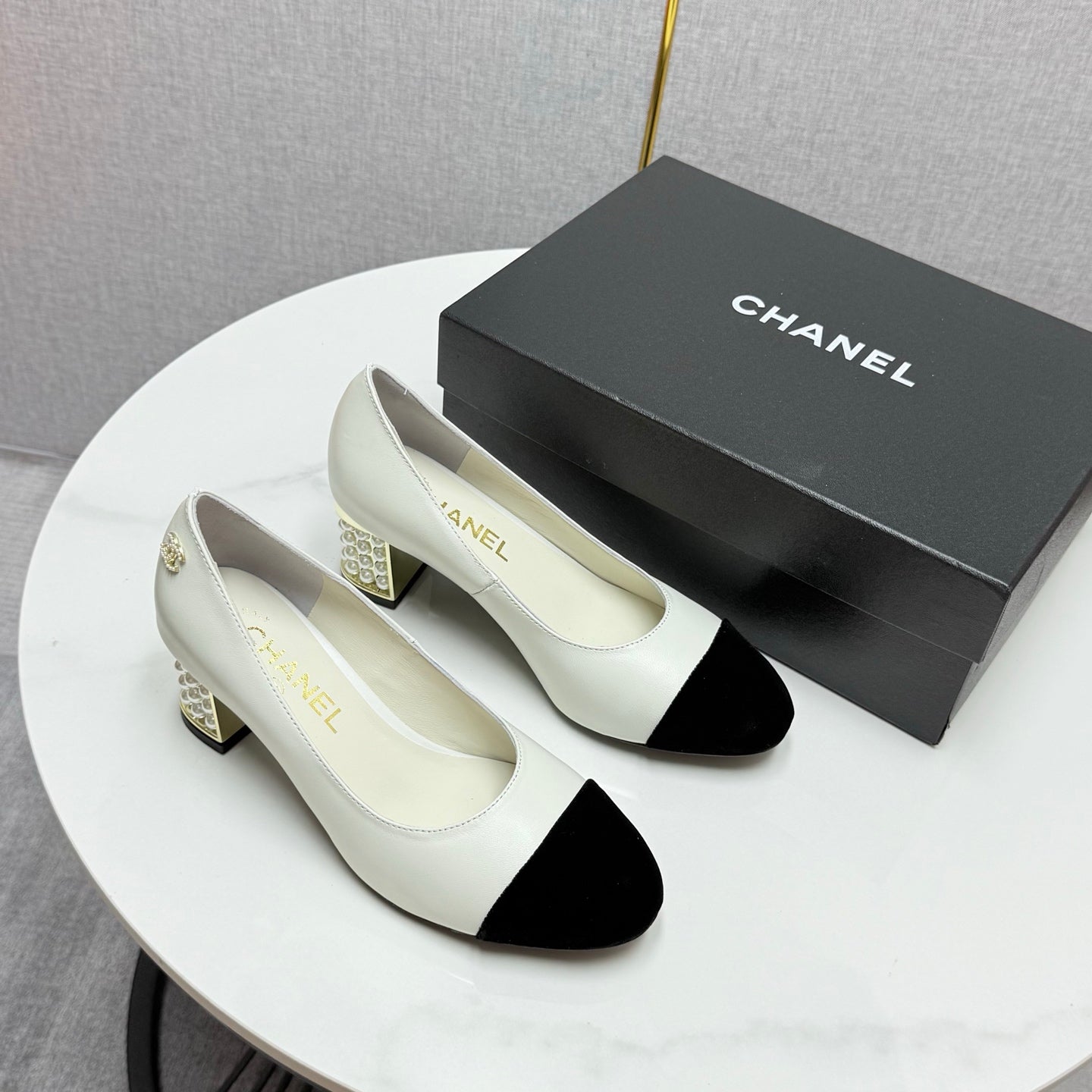 CC HIGH HEEL 25S IN BLACK LAMBSKIN AND SUEDE WITH PEARL HEEL STYLE 6 - 35