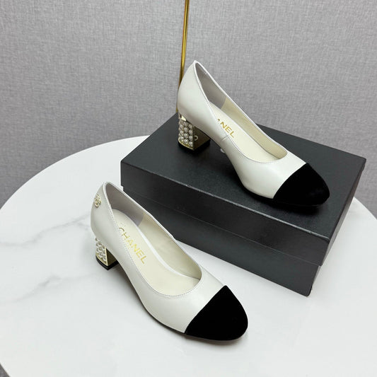 CC HIGH HEEL 25S IN BLACK LAMBSKIN AND SUEDE WITH PEARL HEEL STYLE 6 - 35