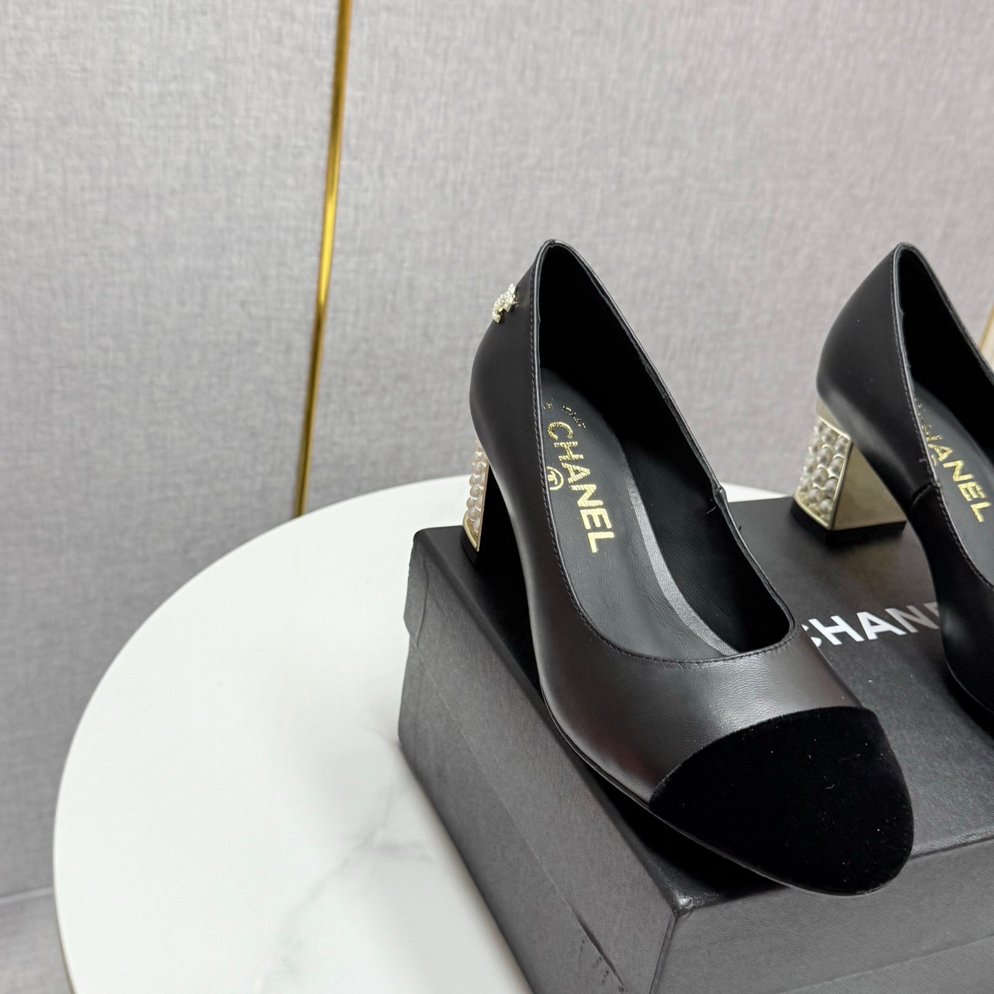 CC HIGH HEEL 25S IN BLACK LAMBSKIN AND SUEDE WITH PEARL HEEL STYLE 5 - 35