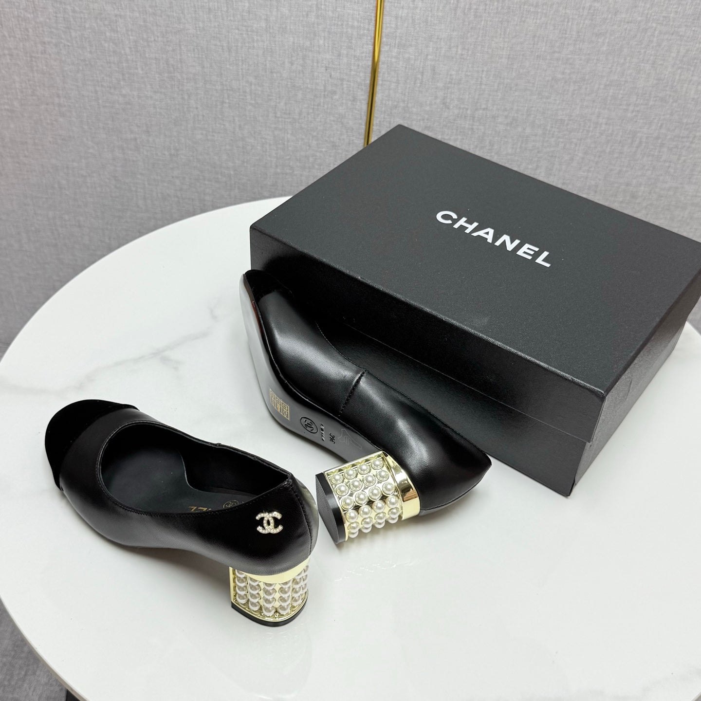 CC HIGH HEEL 25S IN BLACK LAMBSKIN AND SUEDE WITH PEARL HEEL STYLE 5 - 35