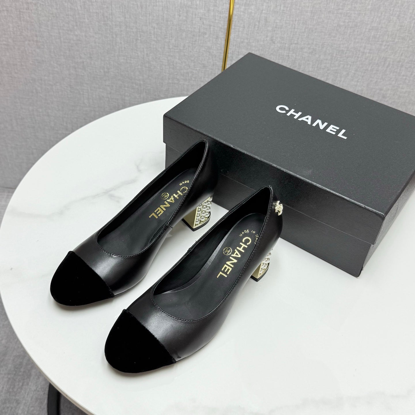 CC HIGH HEEL 25S IN BLACK LAMBSKIN AND SUEDE WITH PEARL HEEL STYLE 5 - 35