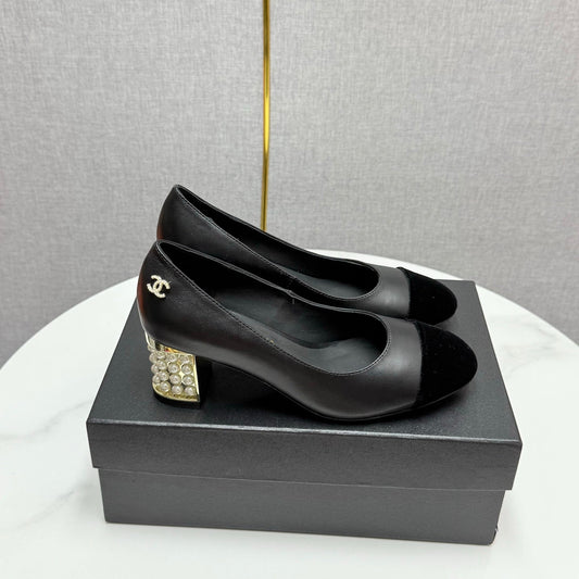 CC HIGH HEEL 25S IN BLACK LAMBSKIN AND SUEDE WITH PEARL HEEL STYLE 5 - 35