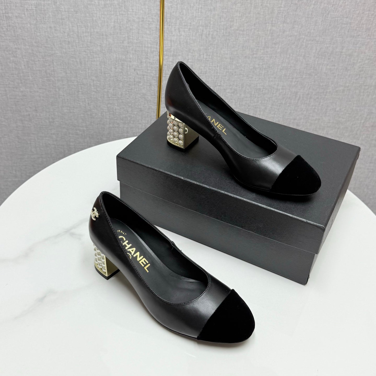 CC HIGH HEEL 25S IN BLACK LAMBSKIN AND SUEDE WITH PEARL HEEL STYLE 5 - 35