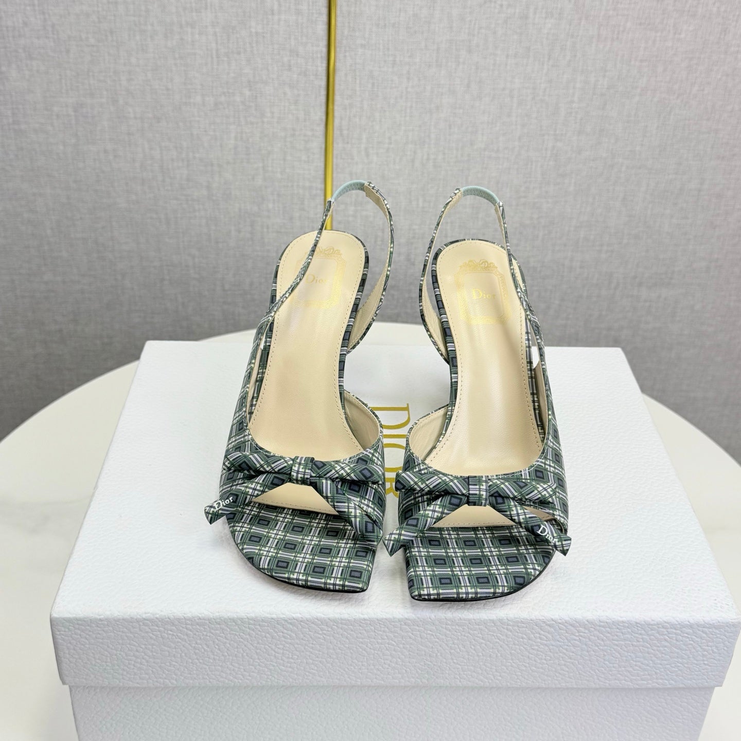 DIOR 26S HIGH-HEEL BACK-STRAP SHOES FABRIC WITH PLAID PATTERN