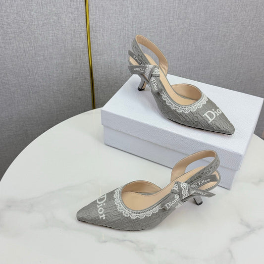 DIOR 26S СЛІНГБЕКИ З СІРОЇ ТКАНИНИ З ТИСНЕНИМ ЛОГОТИПОМ