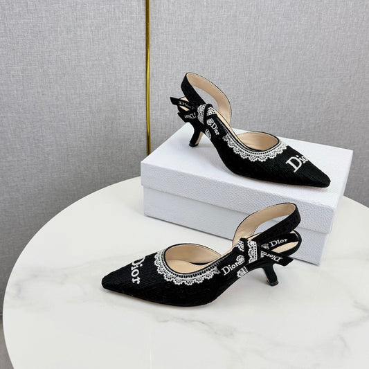 DIOR 26S ТУФЛІ-СЛІНГБЕКИ З ЧОРНОЇ ТКАНИНИ З ТИСНЕНИМ ЛОГОТИПОМ