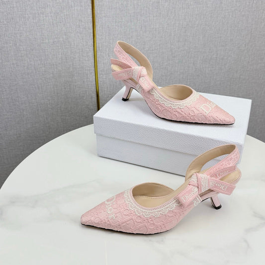 DIOR 26S ТУФЛІ-СЛІНГБЕКИ З РОЖЕВОЇ ТКАНИНИ З ТИСНЕНИМ ЛОГОТИПОМ