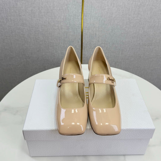 DIOR 26S MARY JANE HIGH HEELS 40MM IN NUDE PATENT CALFSKIN GOLD HARDWARE