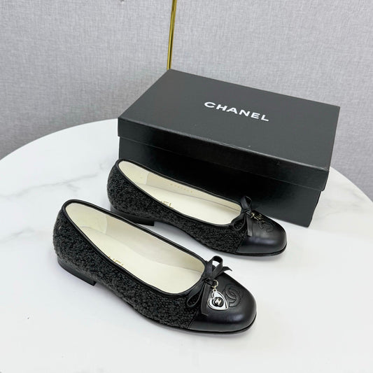БАЛЕТКИ CHANEL 26S З ЧОРНОГО ТВДУ ТА ОВЕЧОЇ ШКІРИ