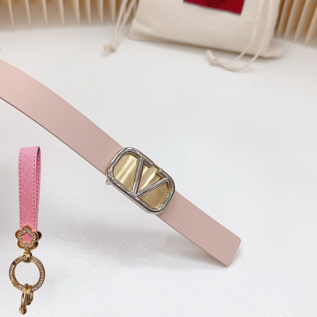 Silver Vlogo and Gold Hardware Buckle Pink Calfskin 20mm - 30
