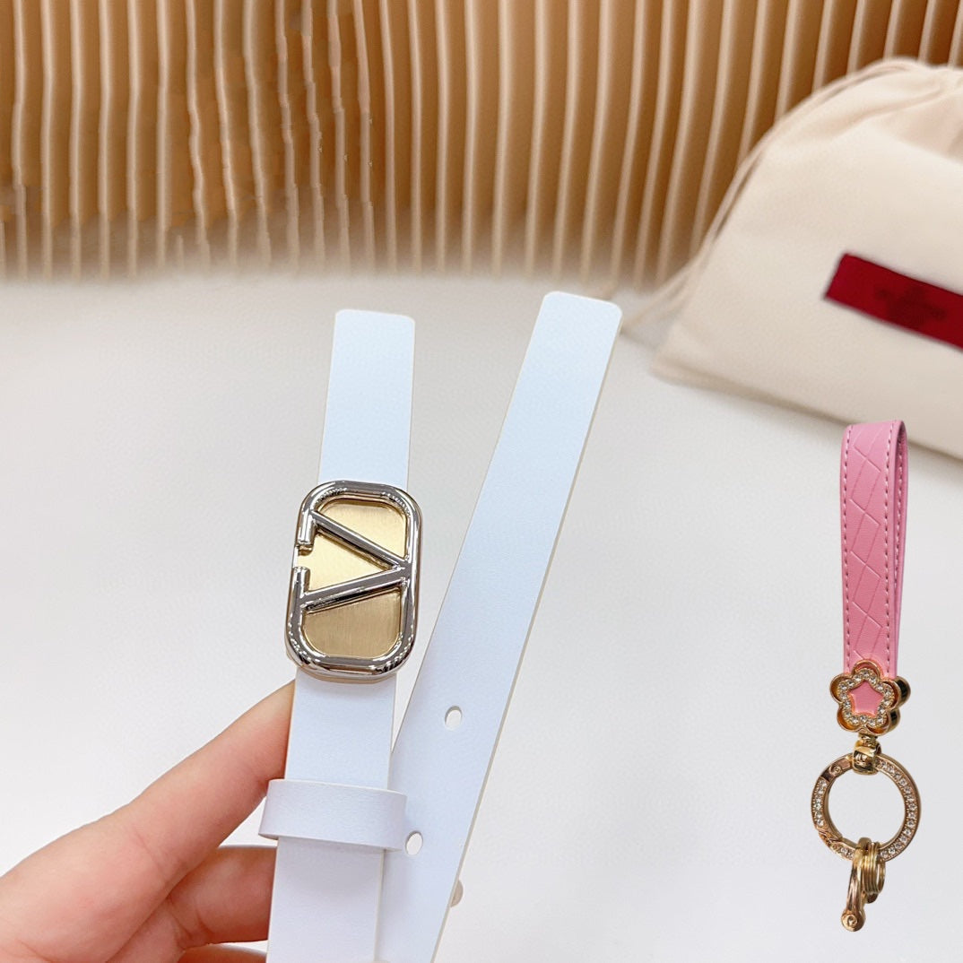 Silver Vlogo and Gold Hardware Buckle White Calfskin 20mm - 30