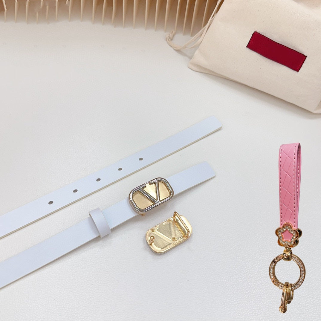 Silver Vlogo and Gold Hardware Buckle White Calfskin 20mm - 30