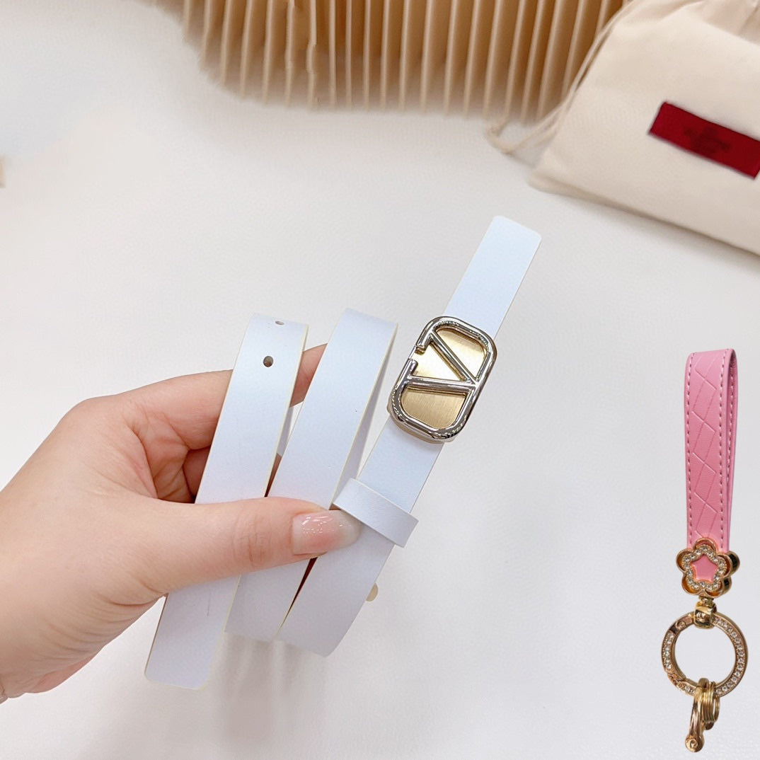 Silver Vlogo and Gold Hardware Buckle White Calfskin 20mm - 30