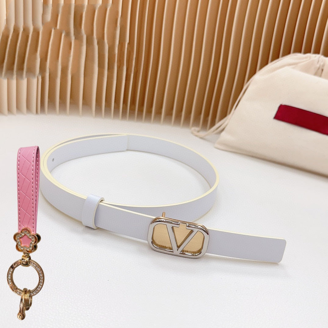 Silver Vlogo and Gold Hardware Buckle White Calfskin 20mm - 30