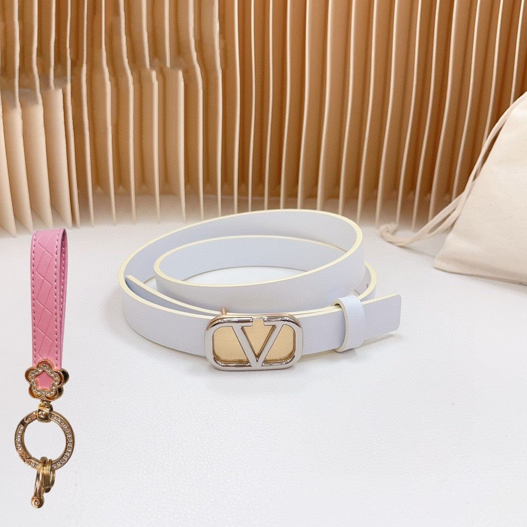 Silver Vlogo and Gold Hardware Buckle White Calfskin 20mm - 30