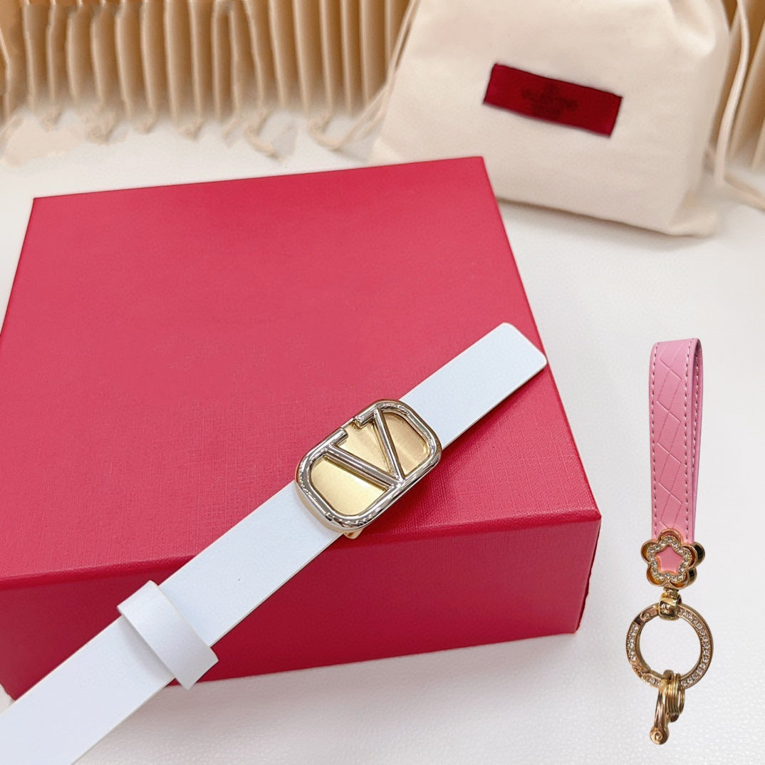 Silver Vlogo and Gold Hardware Buckle White Calfskin 20mm - 30