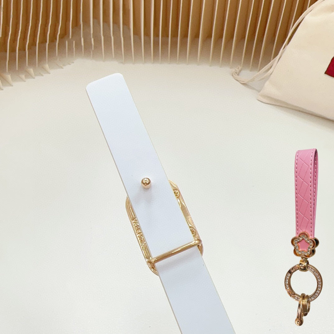Silver Vlogo and Gold Hardware Buckle White Calfskin 20mm - 30