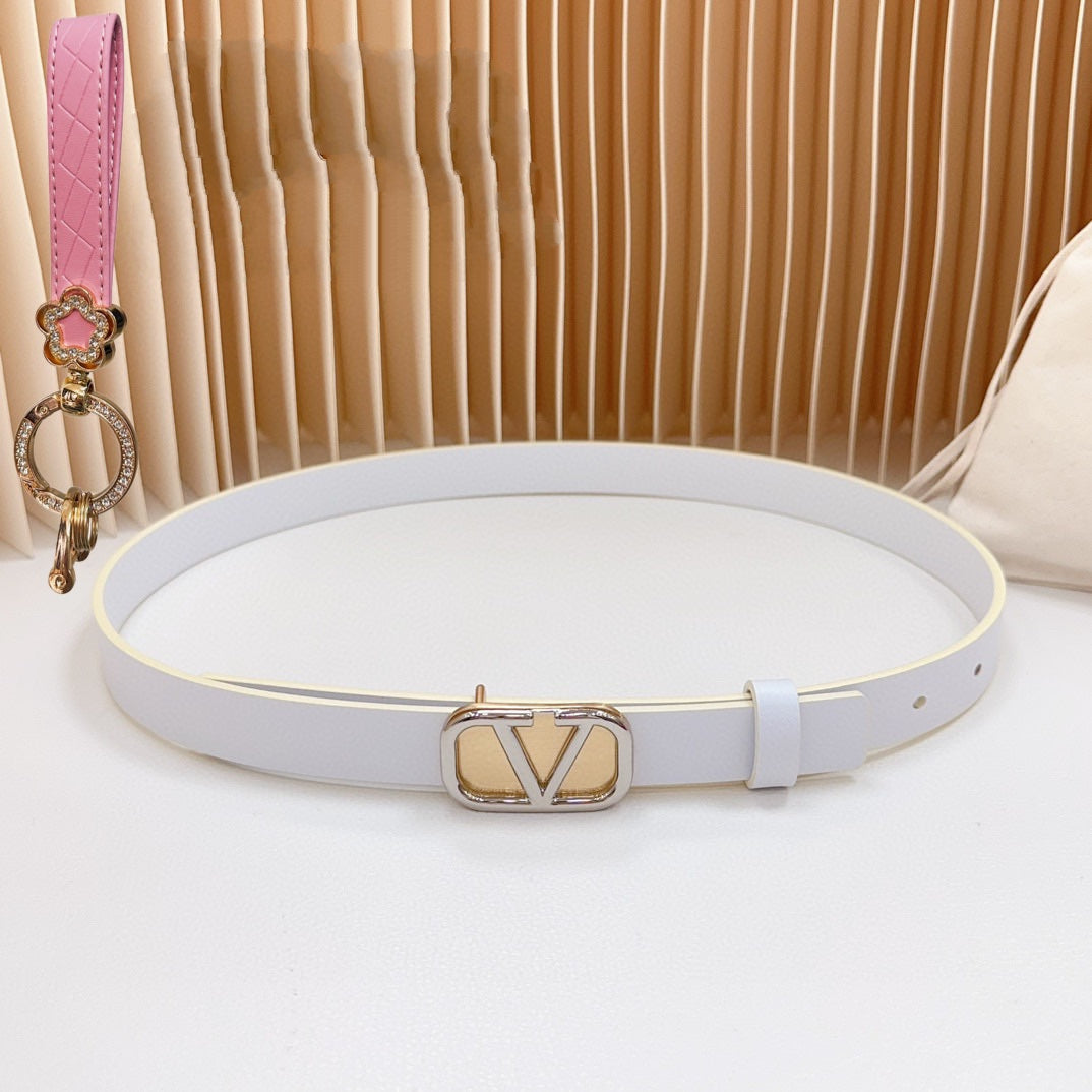 Silver Vlogo and Gold Hardware Buckle White Calfskin 20mm - 30