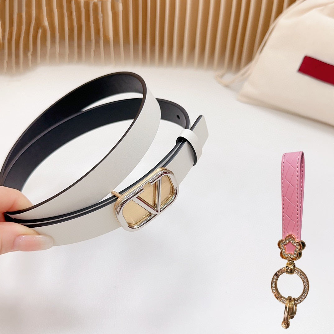 Silver Vlogo and Gold Hardware Buckle Black White Calfskin 20mm - 30