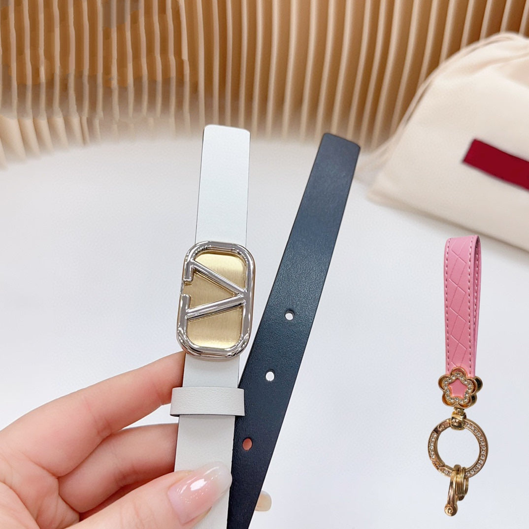 Silver Vlogo and Gold Hardware Buckle Black White Calfskin 20mm - 30