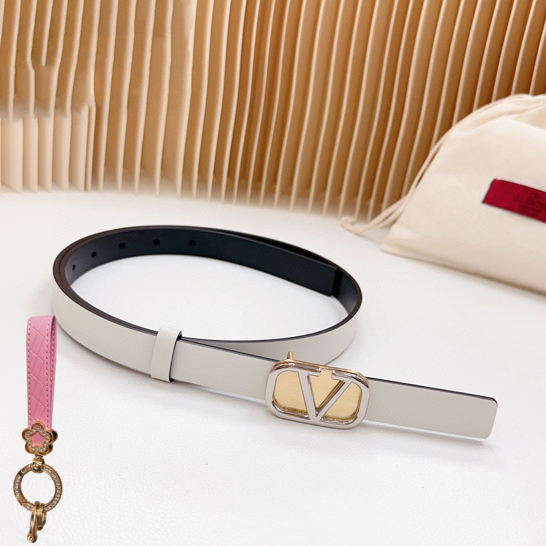 Silver Vlogo and Gold Hardware Buckle Black White Calfskin 20mm - 30