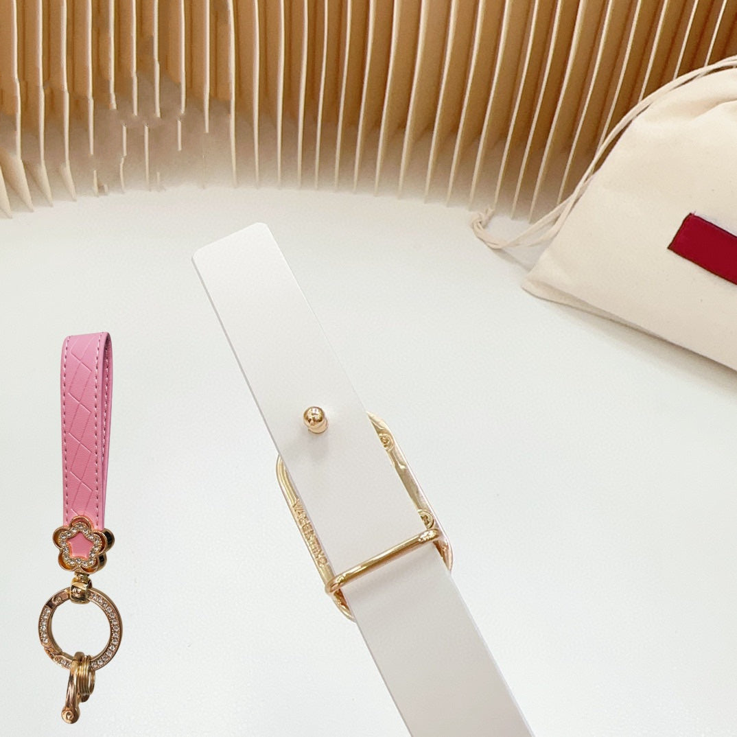 Gold Vlogo and Silver Hardware Buckle Gold White Calfskin 20mm - 30