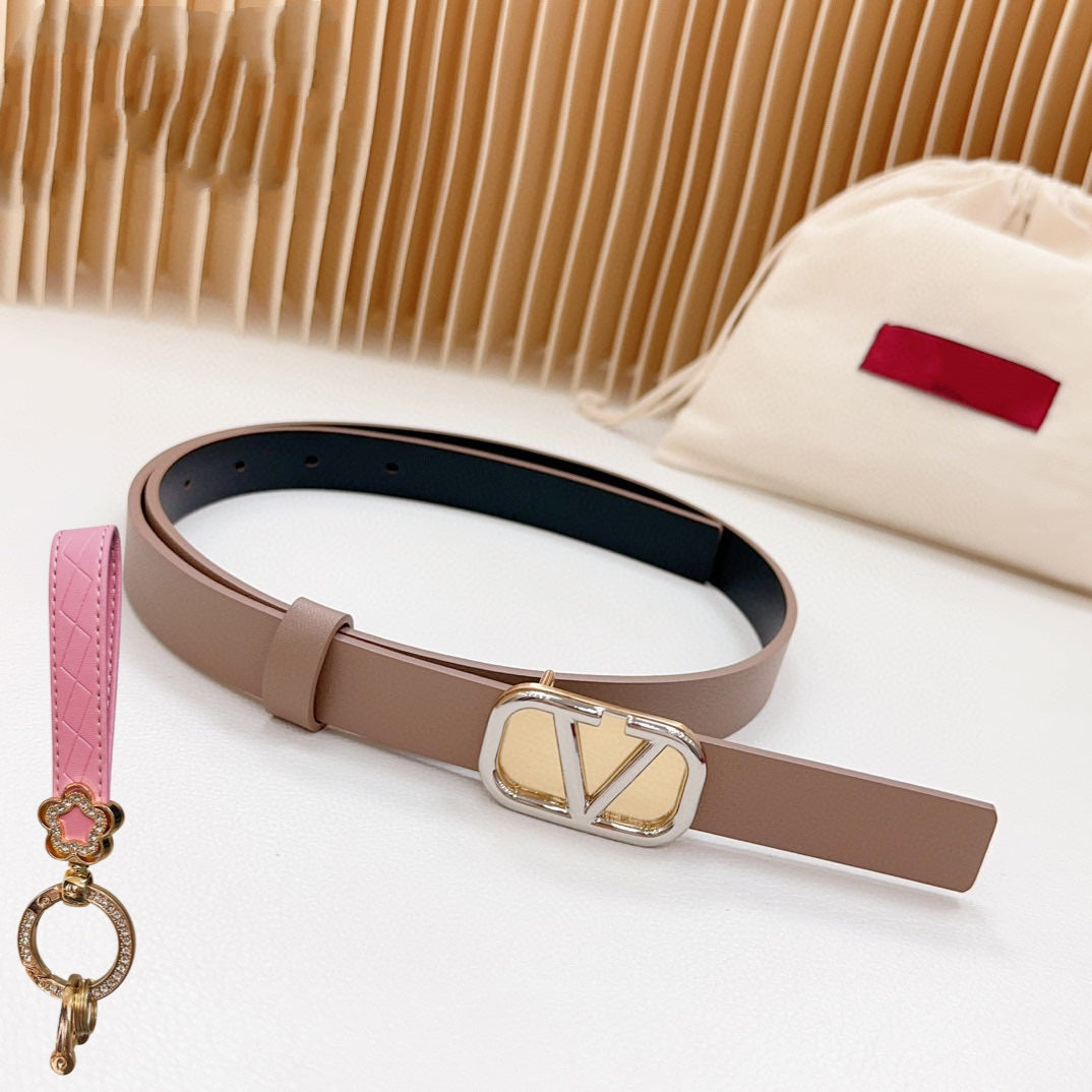 Gold Vlogo and Silver Hardware Buckle Brown Black Calfskin 20mm - 30