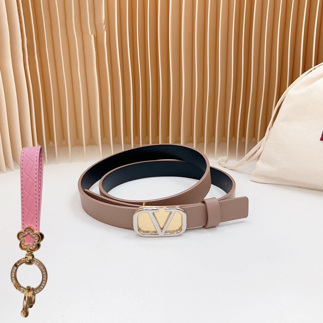 Gold Vlogo and Silver Hardware Buckle Brown Black Calfskin 20mm - 30
