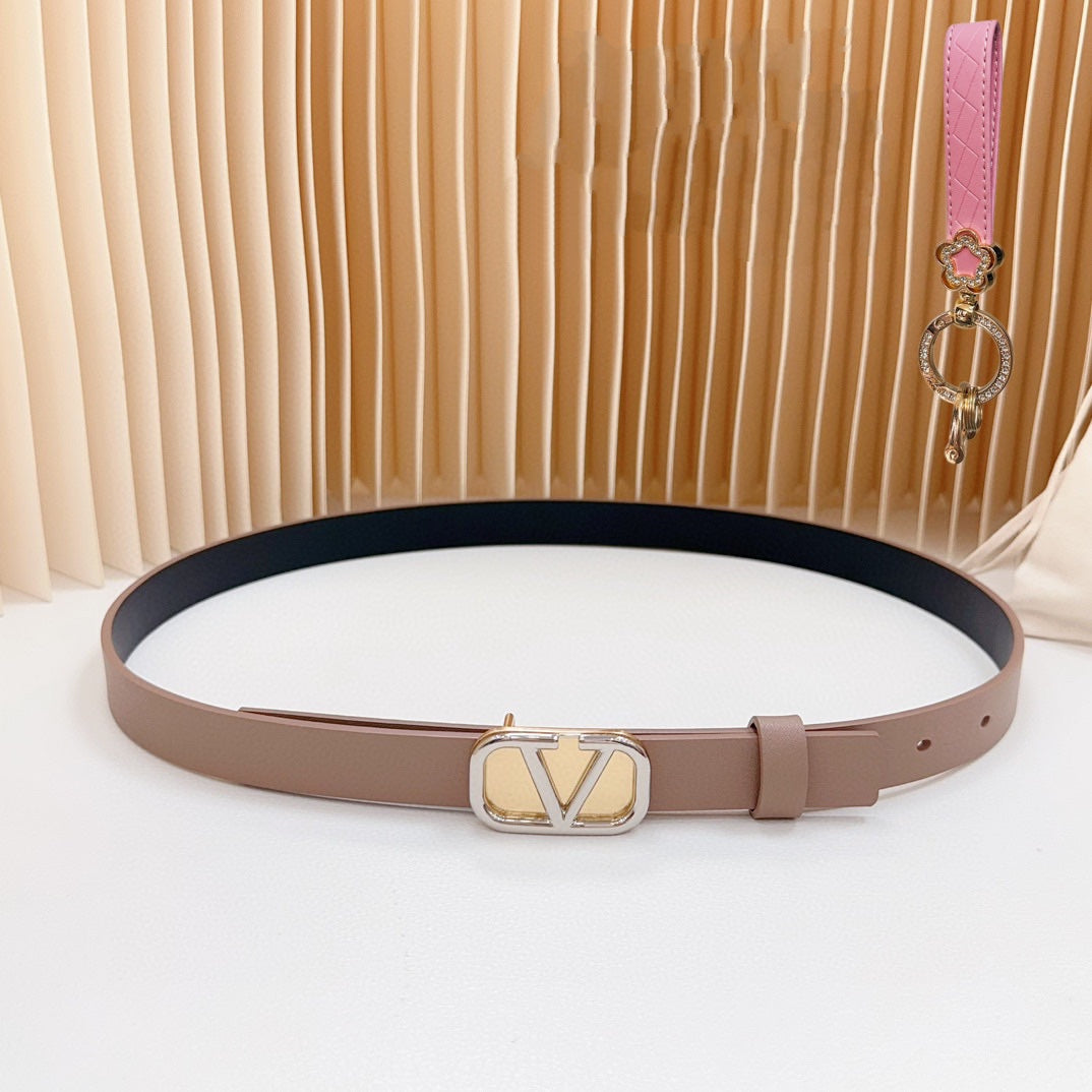 Gold Vlogo and Silver Hardware Buckle Brown Black Calfskin 20mm - 30