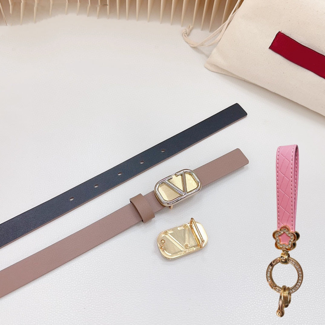 Gold Vlogo and Silver Hardware Buckle Brown Black Calfskin 20mm - 30