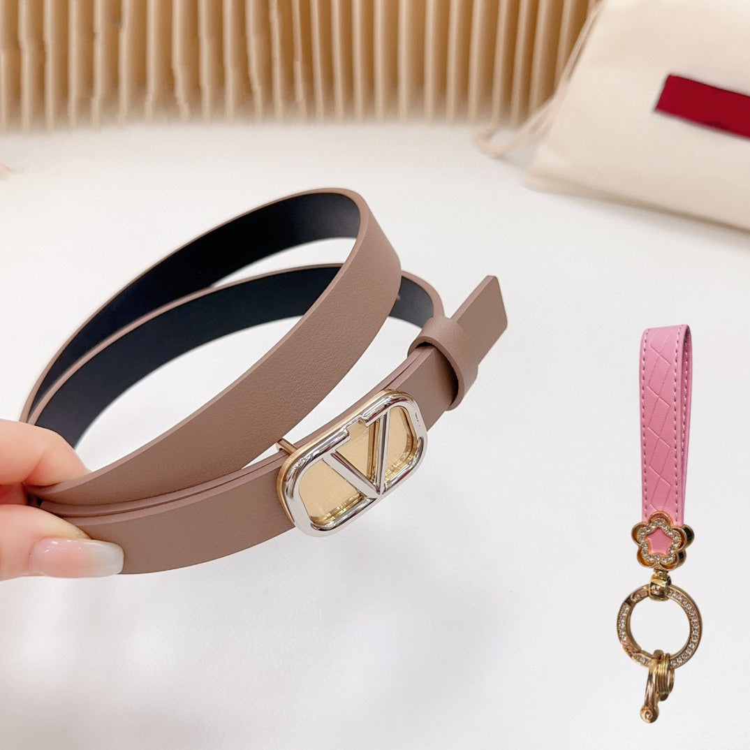 Gold Vlogo and Silver Hardware Buckle Brown Black Calfskin 20mm - 30