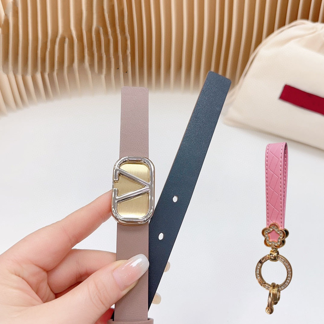 Gold Vlogo and Silver Hardware Buckle Brown Black Calfskin 20mm - 30